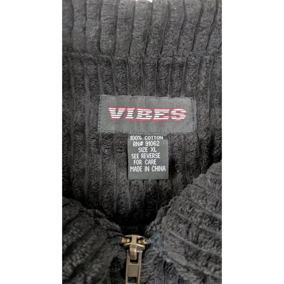 Vibes Mens Corduroy Zip-Up Jacket XL Black Shacket Skater Grunge Shirt - Picture 2 of 9
